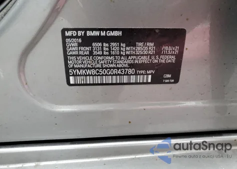 2016 BMW X6 M from USA, damaged, VIN 5YMKW8C50G0R43780